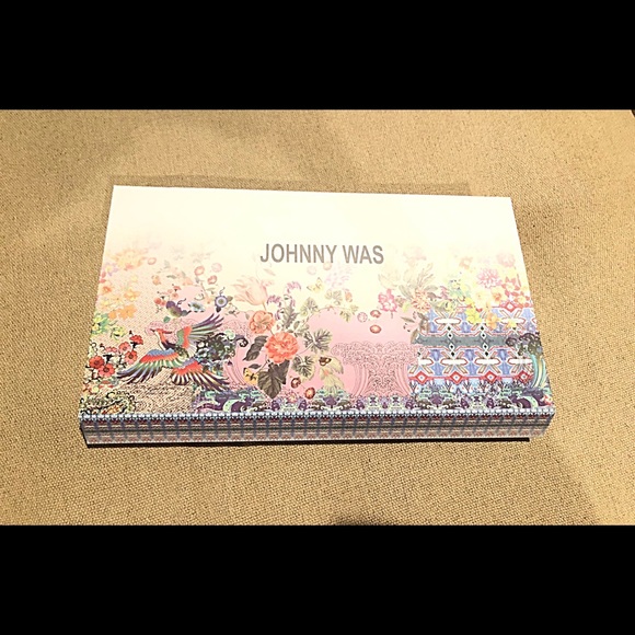 Johnny Was Black Floral 42” Square Tasseled Rayon Scarf EUC, Navy, With Box - Picture 9 of 9